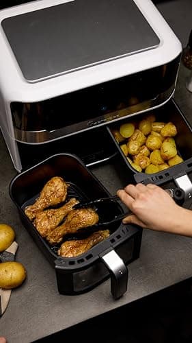 MasterPRO Rocket Duo 900 - Friteuse double 9 litres 2400w - Contrôle de la durée et de la température - Affichage numérique - Paniers en aluminium faciles à nettoyer - Contrôle par smartphone
