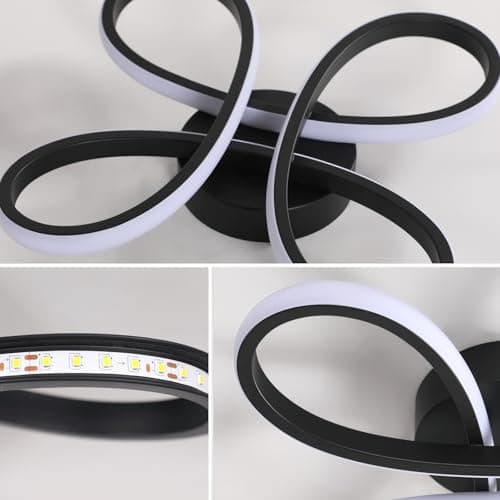 Comely Plafonnier LED Moderne, Lampe de Plafond 28W 3150LM, Luminaire Plafonnier Acrylique en Forme de Fleur pour Couloir, Balcon, Chambre, Salon, Lumière Chaude 3000K, Noir