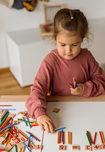 Natureich Montessori Mathématique Tableau Garçon et Fille, Enfants à Partir 3 Ans, Planche Empilage Éducatif, Jouets en Bois Boîte en métal Apprends à Compter, 0-9 Nombres, Motrices 1x1 Multiplication