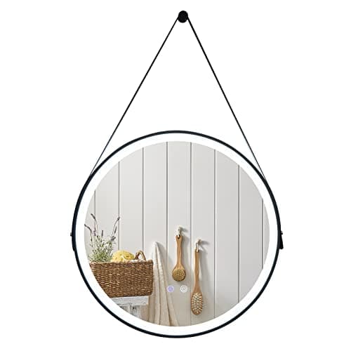 LIFEZEAL Miroir Salle de Bain Rond avec Fonction de Dégivrage, Miroir Cosmétique Mural avec Interrupteur Tactile Intelligent, Miroir Maquillage avec Lumière LED de 3 Couleurs, Diamètre 60CM, Noir