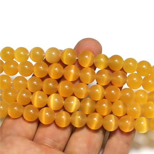 MJDCB 105 pièces Petites Perles Oeil de Chat Jaune Dor 10mm Perles de Cristal Ronde Vrac pour La Fabrication de Bijoux Bracelets Boucles D'oreilles Colliers Accessoires