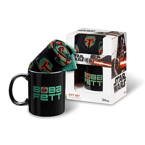Disney The Mandalorian Mug Baby Yoda Star Wars Cadeau Homme Mug et Chaussettes (Boba Fett Noir AOP)