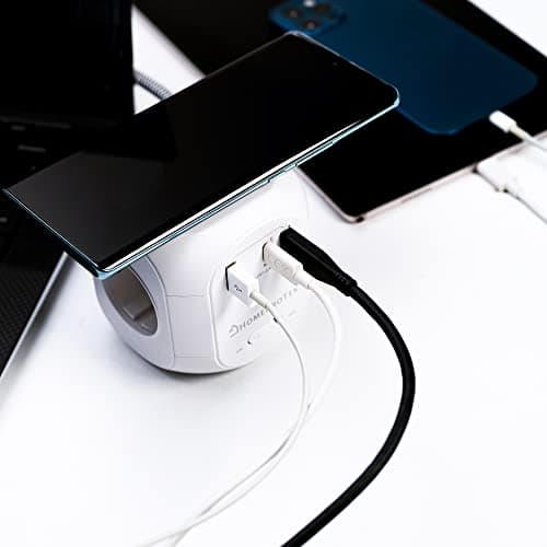 HOMEPROTEK Multiprise Cube - Chargeur Sans fil, Rallonge Multiprise USB avec 3 Prises, 1 USB-A, 2 Type C et Bloc de Charge, Station de Charge Multiple avec Interrupteur pour Domicile et Bureau (Blanc)