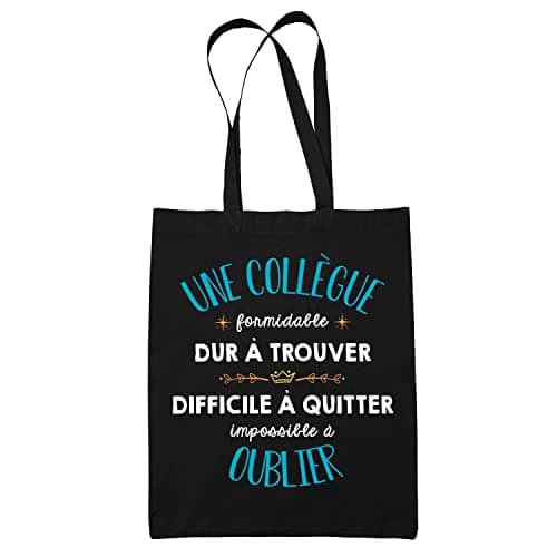 Planetee Tote Bag Formidable Collègue Noir| Idée Cadeau Travail Boulot Métier Départ Retraite Collègue Femme Sac Cabas Réutilisable