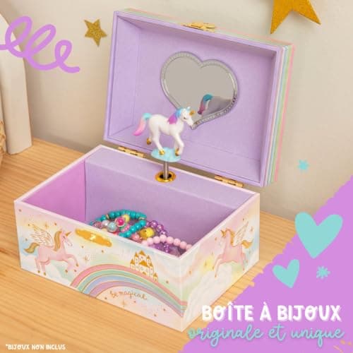 Boîte à Bijoux Musicale Licorne pour Filles - Boîte à Musique Licorne pour Enfants avec Miroir, Cadeaux d'Anniversaire Licorne pour Petites Filles, Boîte à Bijoux, 15,2 x 11,8 x 8,9 cm - 3-10 ans