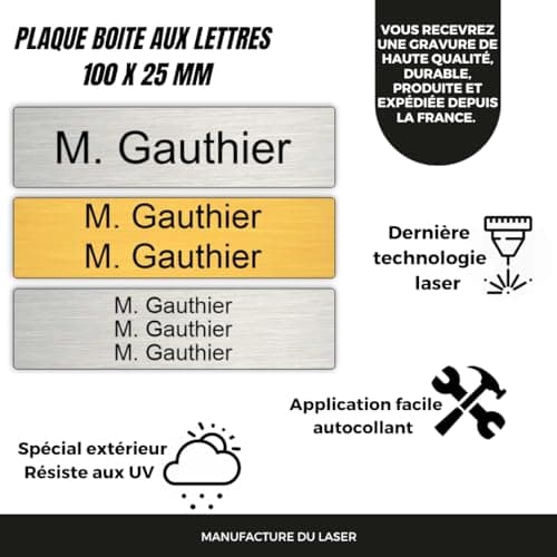 Plaque boite aux lettres, étiquettes de porte personnalisables, enseigne autocollante nom personnaliser - argent/or - dans la taille standard 100 x 25mm - plaquette de sonnette -
