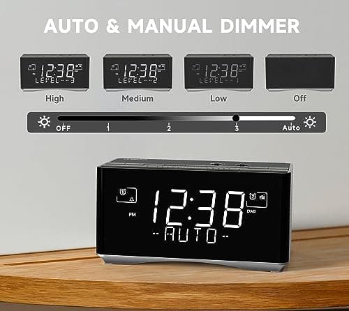 iTOMA Réveil Radio FM et Dab avec Port de Charge USB, Haut - Parleur stéréo Bluetooth, Prise Casque, Double Alarme, Snooze, écran LCD dimmable 3501