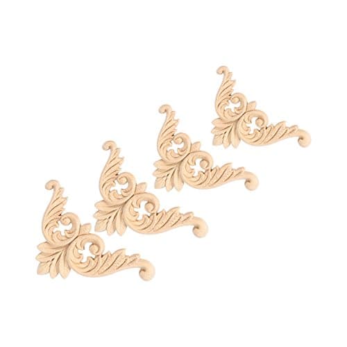 Moulure Decorative Bois,4PCS Bois Caoutchouc Sculpté Coin Onlay Applique Meubles Forme De Fleur Non Peint 8 X 8cm pour Le Mur,Les Portes,Les Armoires,Les Fenêtres Ou Les Miroirs(8 * 8)