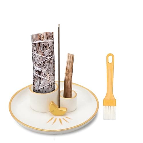 4 en 1 Porte Encens, Porte-Encens en Céramique Lisse Support Palo Santo Méditation Brûleur D'encens pour Bâtons Plateau Collecteur Cendres en Céramique pour Yoga, méditation, Room Décor