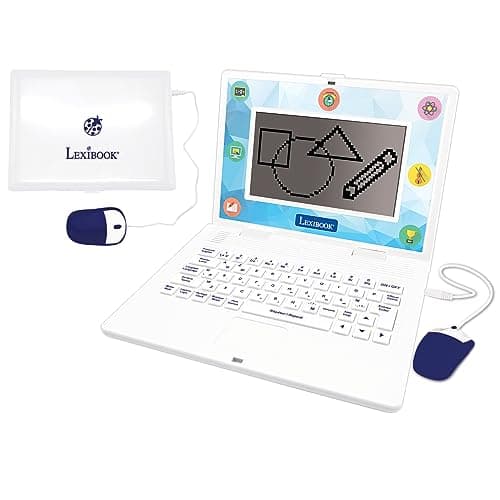 Lexibook Ordinateur Éducatif Bilingue Français/Anglais-Jouet pour Enfants, 170 Activités pour Apprendre Les Langues, Les Mathématiques, la Logique, et S'amuser, Grand écran, Unique, JC599i1, Blanc