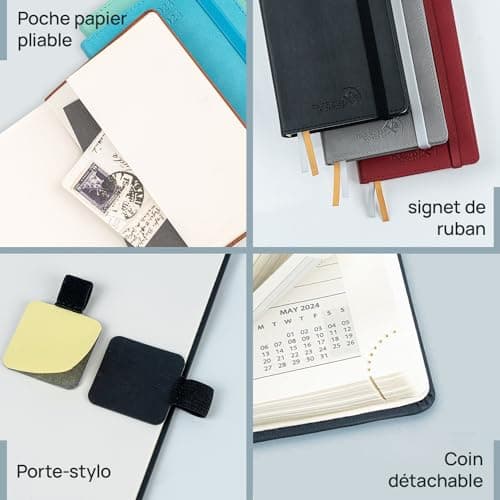 POPRUN Agenda de Poche 2025 16,5 x 9 cm - Couverture Rigide en PU Cuir, Petit Planner Semainier D'Jan 2025 à Déc 2025-12 Mois, Avec signet à 2 rubans, Papier Certifié FSC® 100 g/m2, Bourgogne