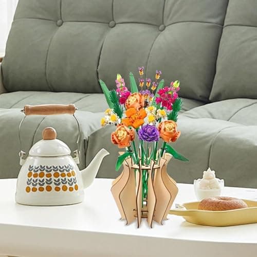 LERANXIN Bois Vase de Fleurs, Vase Fleur Kit Construction Vase Bouquet, 3D Vases en Bois Peut Contenir 33 Bouquets, Vase Créatif pour Décoration Bureau, Amateurs Fleurs