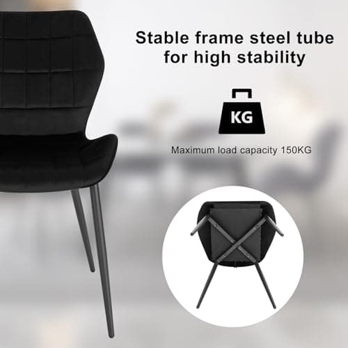 WOLTU Lot de 2 Chaises Salle à Manger, Chaise Scandinave, Chaise de Cuisine, Chaise Salon, Assise Rembourrée, Chaise en Velours, Noir, Pieds en Métal, BH356sz-2