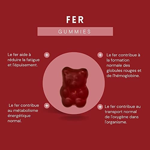 Gumtamin Gummies en fer Gumtamin avec vitamine C - Alternative hautement dosée aux comprimés et capsules de fer pour la carence en fer - 120 gummies végétaliens