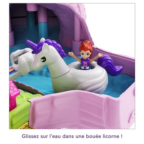 Polly Pocket Coffret Licorne en Fête avec Mini-Figurines Polly et Lila, Plusieurs Zones de Jeu, 25 Surprises et Accessoires, Jouet pour Enfant, GVL88