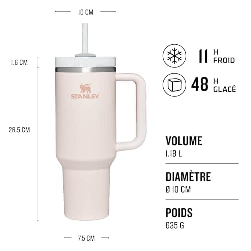 Stanley Quencher H2.0 FlowState Mug Isotherme avec Paille 1.2L - Froid Pendant 11 Heures - Glacé Pendant 48 Heures - Thermos Lavable au Lave-Vaisselle - Gourde Isotherme Sans BPA - Rose Quartz