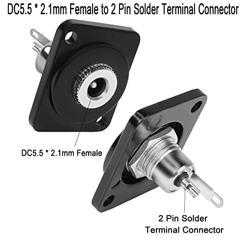 QIANRENON 5.5mm*2.1mm Panneau Montage Adaptateur DC 5.5*2.1mm Femelle à 2Pin Soude Terminal Connecteur DC5521 Soudure Prise, XLR Panneau/D Panneau Montage, pour Sécurité Caméra TV Décodeur Lampe LED