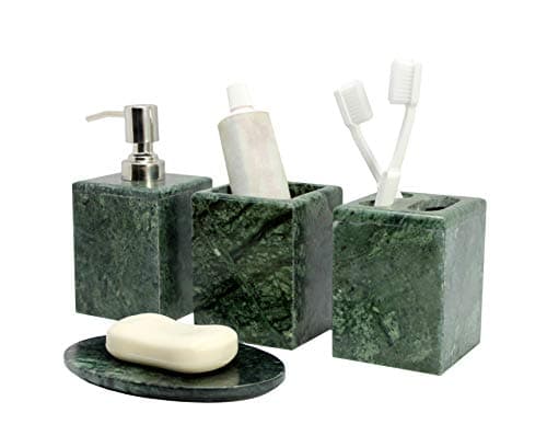 Set de Bain 4 pièces | Comprend Un Distributeur de Savon Liquide, Un Porte-Brosse à Dents, Un Porte-Dentifrice, Un Porte-Savon - en Pierre Naturelle