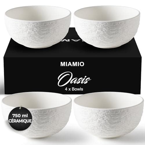 MIAMIO - 750 ml Bols/Saladiers, ensemble de 4 bols, bols à soupe, bols à céréales, bols de service en céramique - adaptés au micro-ondes, au lave-vaisselle et au four - Collection Oasis