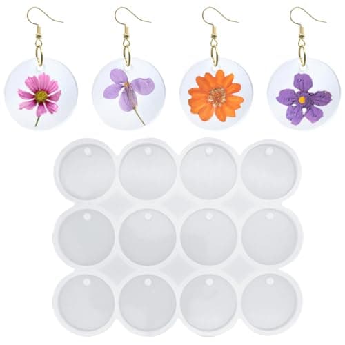 SENHAI Lot de 4 moules en résine pour décorations de Noël, moules en silicone avec trous de suspension pour pendentif d'arbre de Noël, porte-clés rond en silicone avec percé, moule en résine