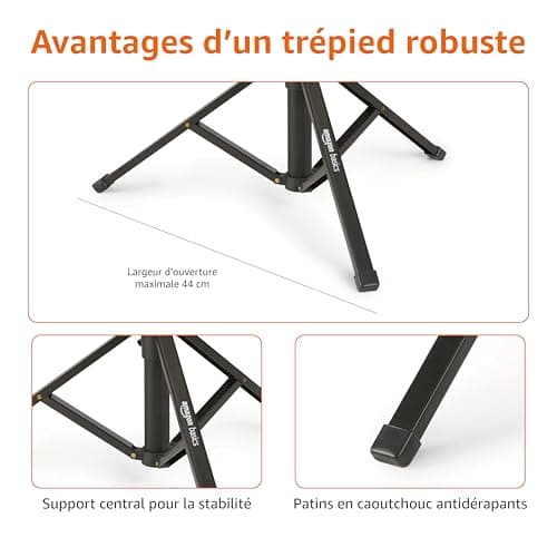 Amazon Basics Trépied pour iPhones extensible jusqu’à 162 cm avec fonctions perche à selfie et trépied, noir