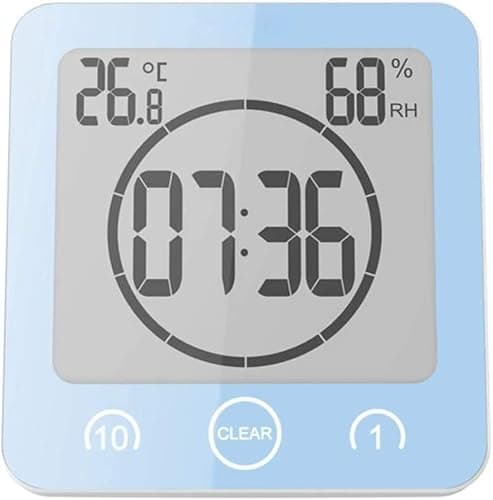 VORRINC LCD Numérique Horloge De Douche, Horloge de Salle de Bain, Imperméable Douche Horloge, Minuterie Température D'humidité Mur Douche Horloge (Bleu)