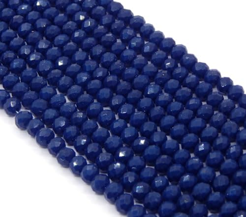 Perlin Lot de 160 perles en cristal de Bohême tchèque 3 mm x 2 mm, perles tchèques en verre taillé CZ, perles rondelles à facettes, perles en verre, 1 fil (bleu roi opaque)