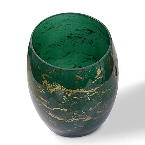Terroso - Vase - Verre Vert soufflé à la Bouche - Aspect Luxueux, élégant et stylé - 20 cm de Haut - Aspect marbre - Vase à Fleurs