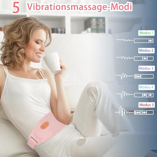 WILLONG Ceinture Lombaire Chauffante - Ceinture Regles Douloureuses, Utilisation Continue de 8 Heures, 3 Niveaux de Température et 5 Modes de Massage pour Soulager les Douleurs Menstruelles(rose)