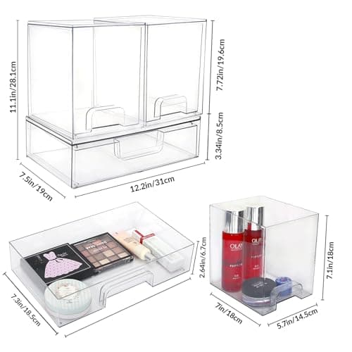 Grands tiroirs de rangement empilables en plastique transparent avec tiroir coulissant sous l'évier, garde-manger, salle de bain, cuisine et bureau.
