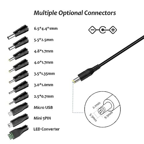 Zolt Adaptateur Secteur Universel 3V 4.5V 5V 6V 7.5V 9V 12V AC DC Adaptateur Multi-Tension avec Port USB 5V 2A et 10 Connecteurs DC, 2000mA Max.