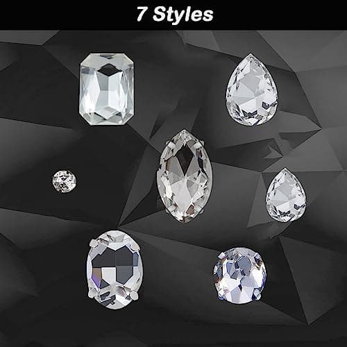 Yixinly 236 Pcs Strass a Coudre Verre, Gros Strass pour Couture avec Griffe, Strass Argenté Strass Vetement, Rhinestones Strass a Coudre, pour Vêtements DIY Artisanat, Chaussures, Sacs (Blanc)