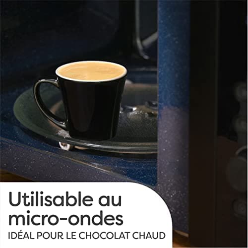 Cosumy Lot de 6 Tasses à Expresso Noires avec Soucoupes - Céramique - Lavable au Lave-vaisselle - Avec Boîte Cadeau - 70ml
