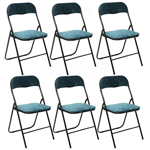 Toilinux.com Lot de 6 Chaises Pliantes Effet Velours - Bleu
