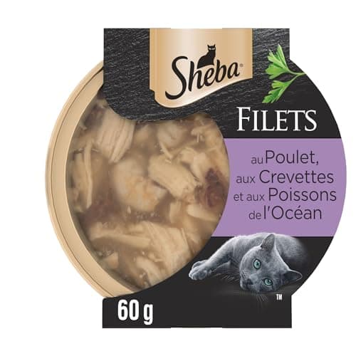 Sheba LES DOMES DE SHEBA 32 x 60g Les Filets Au Poulet, aux Crevettes et aux Poissons de l'Océan