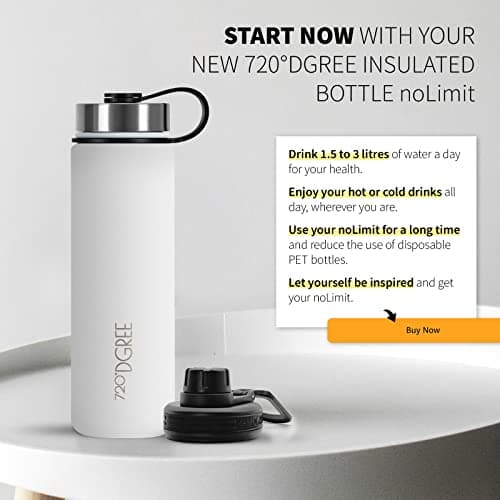 720°DGREE Bouteille Isotherme noLimit – 410ml | Gourde en Acier Inoxydable d'eau, thé, café, jus, Boisson Chaud ou Froid | Premium de Isolée sous Vide + Gratis Sport Couvercle
