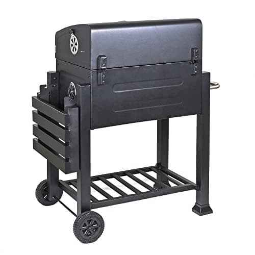 Wiltec Chariot Barbecue à Charbon 1130x475x 1000mm Clapet anti-feu Hauteur réglable Thermomètre Espaces rangement Ouvre-bouteille Grillade Jardin BBQ