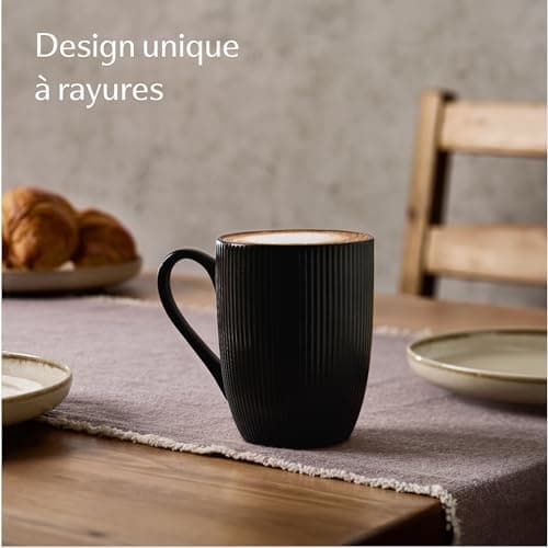 Cosumy Tasse à Café - Lot 6 Tasses à Café Noir - Modèle Unique - Céramique Mate - Résistant Micro-Ondes & Lave-vaisselle - Poignée Confortable