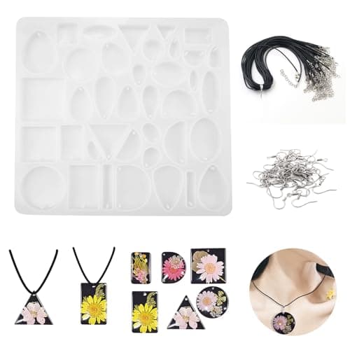 duisoad 61 Pièces Moules en Silicone pour Bijoux Pendentif Géométrie Moule Moulle Resine Epoxy Pendentif DIY pour Pendentifs, Colliers, L'artisanat