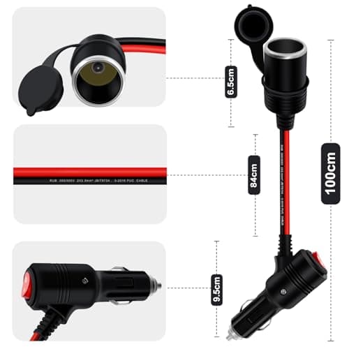 HuaLiSiJi Rallonge Allume Cigare avec Interrupteur 12V 24V Allume Cigare Câble D'extension avec LED 14 AWG 15A 20A pour Moto Bateau,Voiture,Camion (1m)
