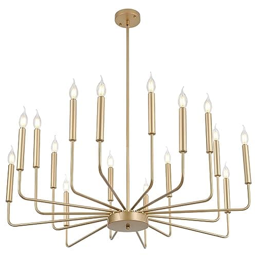 Lustres Dorés Modernes, Éclairage De Lustre Industriel En Métal À 16 Lumières, Suspension À Bougie Classique Pour Îlot De Cuisine, Salle À Manger, Salon, Entrée, Escalier E14 (Ampoules Non Incluses)