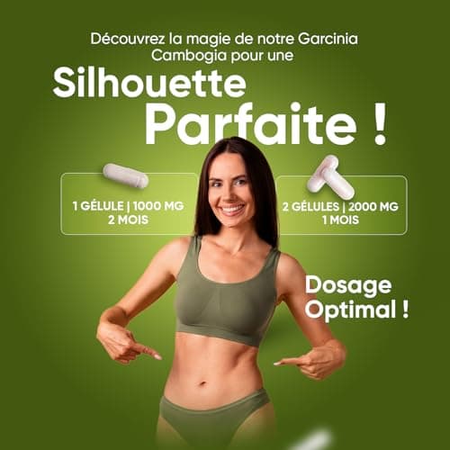 Garcinia Cambogia Extrait 60% HCA - 60 Gélules Vegan - Garcinia Cambogia Extra Fort Riche en Acide Hydroxycitrique - Source Vitamine C et Chrome - 1000mg/ Jour (2 Mois) Idéal Pour Diet Detox, Keto