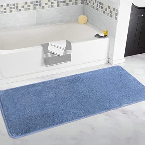 Rururug Tapis Salle de Bain, Tapis de Bain Bleu 50x120cm, Microfibre Tapis Absorbant Antidérapants Lavable en Machine