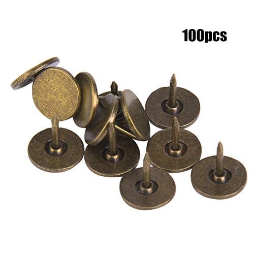 100 Clous d'Ameublement, Tête Plate, Kit d'Assortiment de Broches à Dessin, Clous de Meubles, Fournitures d'Art en Fer, Accessoires pour Décoration de Canapé de Porte - Bronze Cyan(11 x 11MM)