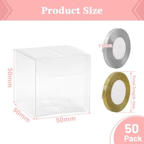 LALAGO 50Pcs Boite Plastique pour Emballage Cadeau, Boite Transparente Mariage Zum Verpacken von Süßigkeiten, Petites Boite Bonbons pour Les Mariages et Les Fêtes, PVC Cube (5 x 5 x 5 cm)