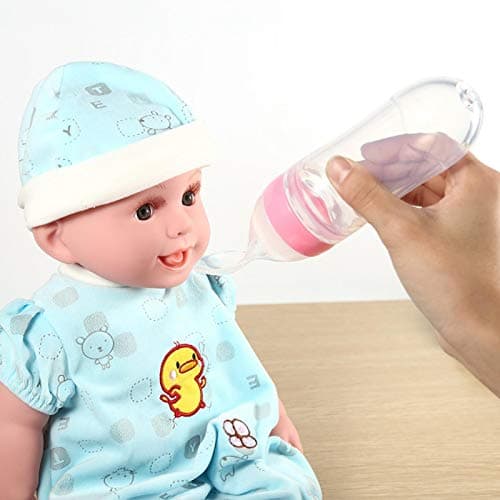 Alvinlite Biberon pour bébé, biberon en Silicone avec cuillère pour Les Tout-Petits(Rose)