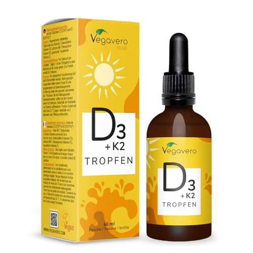 Vitamine D3 K2 Gouttes Vegavero® | VEGAN | 2000 UI Vitamine D3 + 25 μg Vitamine K2-MK7 | Haute Biodisponibilité et Dosage | Immunité + Santé des Dents et Os