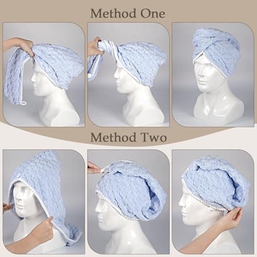 PHOGARY Turban pour Cheveux, Serviette Microfibre Cheveux Bouclés, Lot de 3 Serviettes Turban avec Bouton 65x25 cm, Ultra-Épaisses Serviette Seche Cheveux Sechage Rapide pour Femmes et Enfants