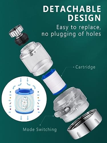 Acdolf Filtre à Eau du Robinet, Filtre à Robinet Rotatif à 360°, Purificateur d'eau de Robinet de Cuisine et Salle de Bains, 3 Modes de Fonctionnement