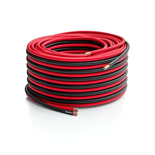 deleyCON 100m Cable pour Haut-Parleur 2x 2,5mm2 CCA Aluminium Revêtu de Cuivre Brins 2x50x0,25mm Marque de Polarité - Rouge/Noir